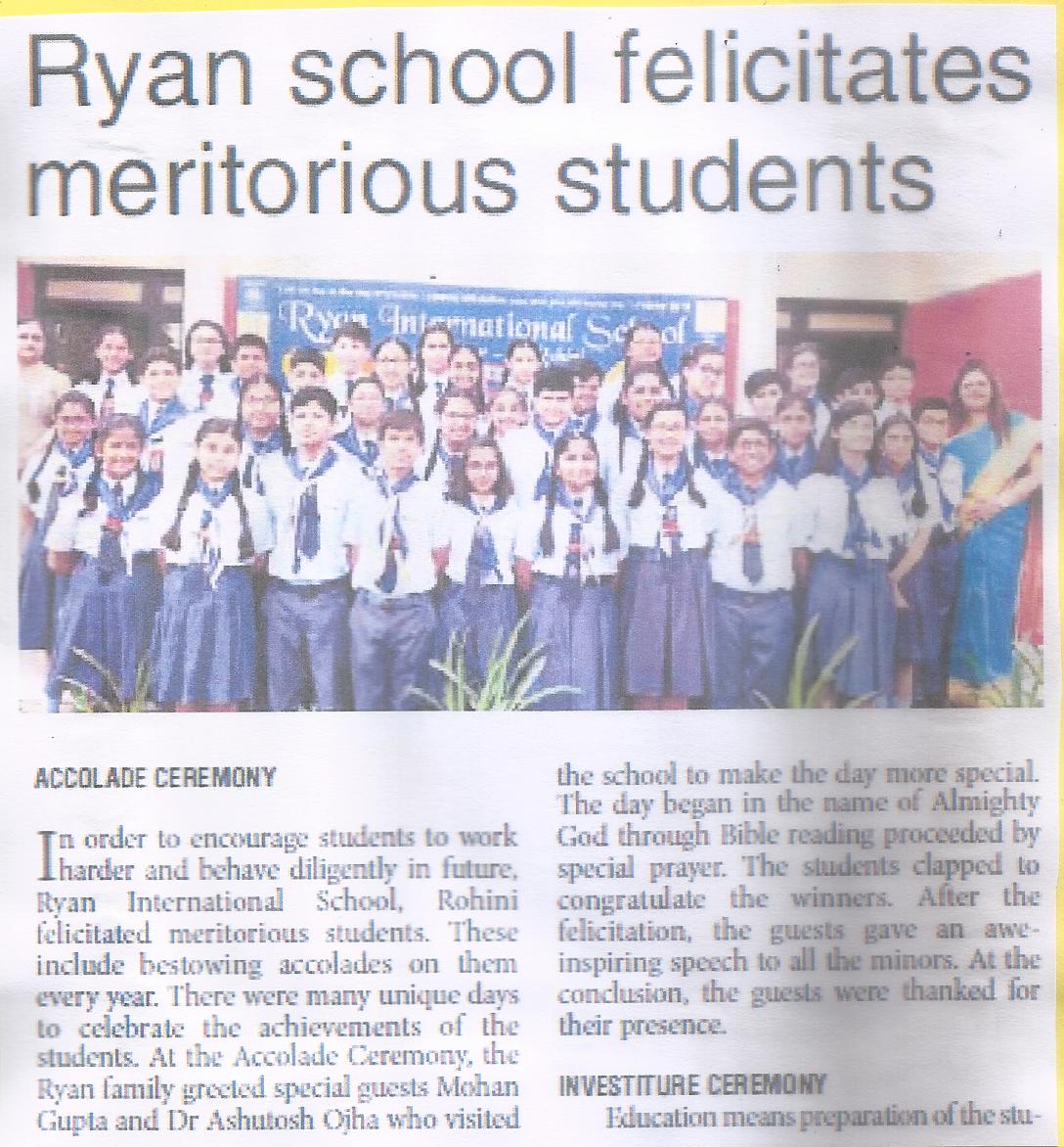 Accolade Ceremony -Ryan International School Rohini Sector 11 G2, Delhi